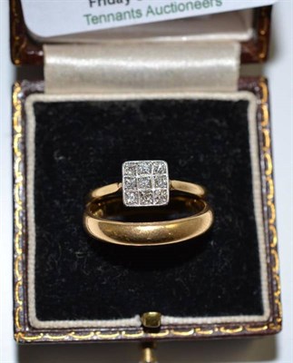 Lot 53 - A gold and platinum ring set with nine diamonds and an 18ct gold band ring