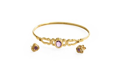 Lot 164 - A 9 Carat Gold Amethyst Bangle, inner...