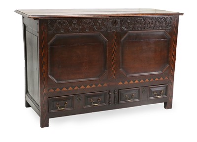 Lot 695 - A Joined Oak and Parquetry-Inlaid Chest, early...