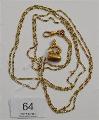 Lot 64 - A guard chain, the figaro link chain with applied plaque, stamped '9CT'; and a seal fob
