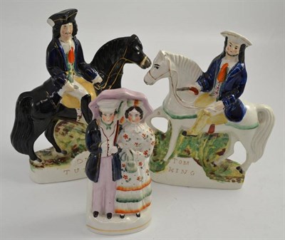 Lot 68 - Staffordshire equestrian figure of ";Tom King";, another ";Dick Turpin"; and another of a lady...