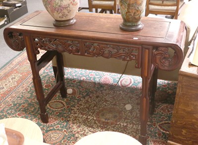 Lot 1352 - A Chinese Hardwood Alter Table, with carved...