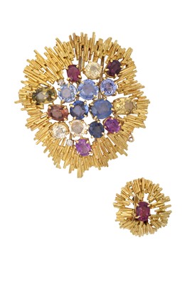 Lot 2373 - An 18 Carat Gold Multi-Gem Set Brooch and A...