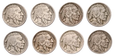 Lot 179 - 8x USA, 'Buffalo' Nickels, to include; (2x)...