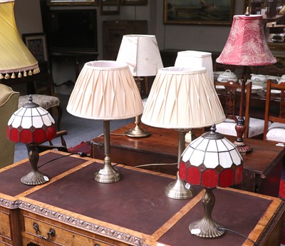 Lot 1423 - Two Pairs of Modern Table Lamps, and three...