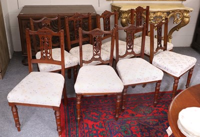 Lot 1428 - Two Sets of Four Carved Mahogany Dining Chairs,...