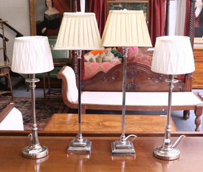 Lot 1408 - Two Pairs of Modern Slender Chromed Table Lamps