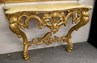 Lot 1436 - A Reproduction Giltwood Console Table, in...