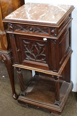 Lot 1199 - A Marble Topped Carved Mahogany Pot Cupboard,...