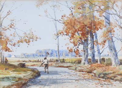 Lot 1026 - Tom Campbell (20th Century) Autumnal scene...