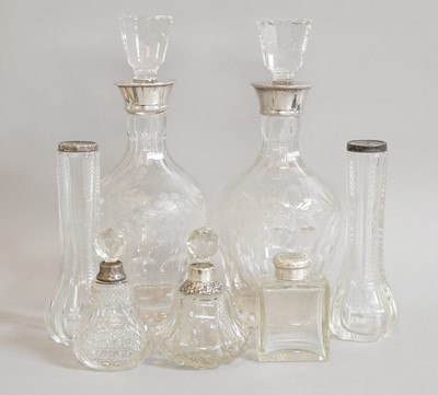 Lot 344 - Two Silver Mounted Decanters, three silver...