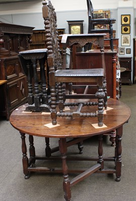 Lot 1220 - An 18th Century Oak Gate Leg Dining Table,...