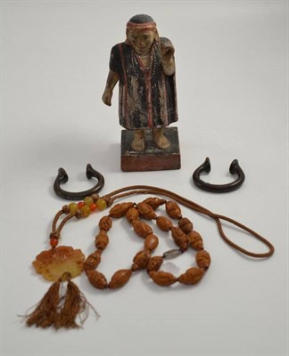 Lot 84 - Cantonese necklace, jade pendant, South American figure and two bangles