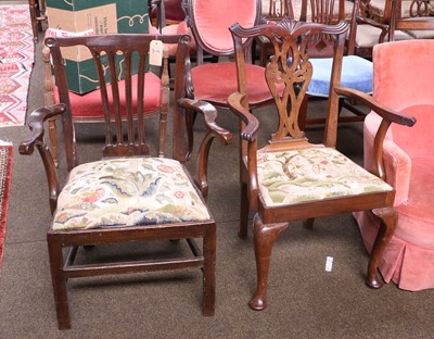 Lot 1253 - A Georgian Elm Carver Chair, and a mahogany...