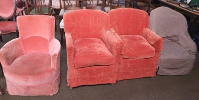 Lot 1254 - A Pair of Upholstered Armchairs, together with...