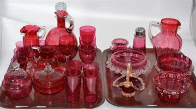 Lot 86 - Two trays of cranberry glass