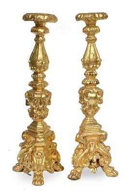 Lot 294 - A Pair of Baroque Style Gilt Wood Candle...