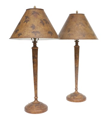 Lot 214 - A Pair of Modern Toleware Table Lamps, of tall...