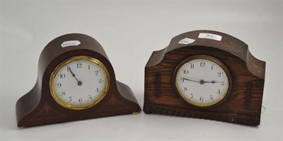 Lot 92 - An oak cased mantel clock and another in a mahogany case
