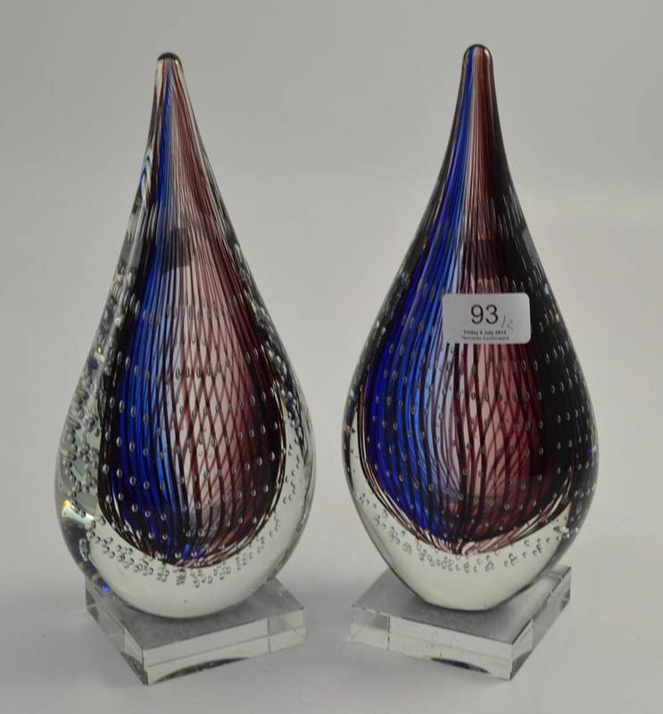 Lot 93 - Pair of glass tear shaped sculptures, possibly Webb