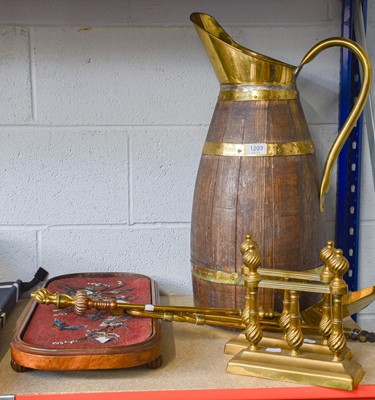 Lot 1203 - A Brass Mounted Stained Oak Milk Jug, a...