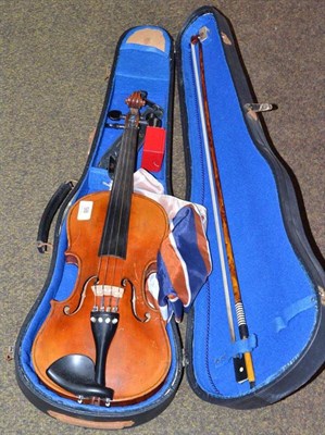 Lot 98 - Late 19th century violin and bow in fitted case