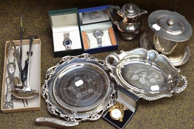 Lot 99 - A Festina wristwatch, a Viceroy wristwatch, a plated pocket watch, a plated wafer box, two...