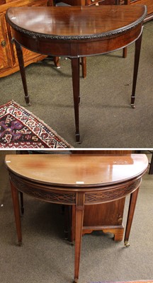 Lot 1244 - Two Mahogany D-end Foldover Card Tables,...