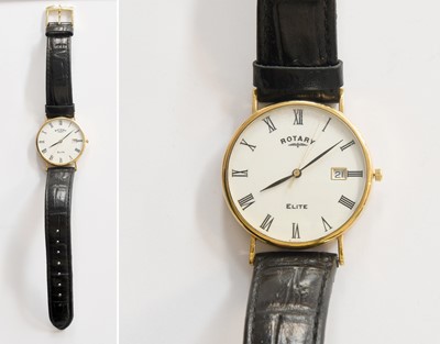 Lot 181 - A 9 Carat Gold Rotary Elite Wristwatch, quartz...