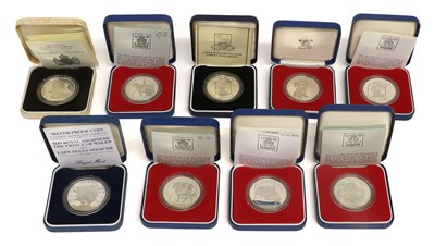 Lot 389 - 9x Royal Mint Silver Proof Commemorative...