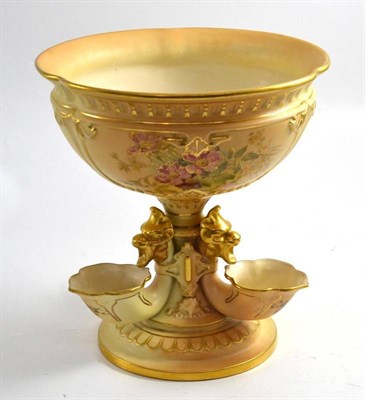 Lot 105 - A Royal Worcester blush ivory pedestal bowl, decorated with flowers, numbered 1713 to base,...