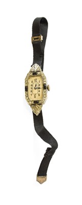 Lot 160 - A Lady's Black Onyx and Diamond Set Wristwatch,...