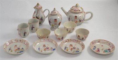 Lot 109 - An 18th century Chinese part tea service comprising teapot and cover, jug and cover, jar and cover