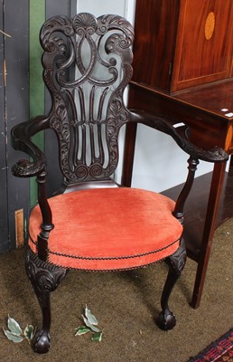 Lot 1315 - A Victorian Carved Mahogany Open Armchair, in...