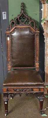 Lot 1321 - A Victorian Carved Oak and Leather Gothic Side...