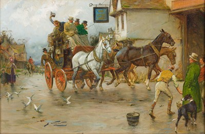 Lot 1046 - George Wright (1860-1942) Stagecoach leaving...