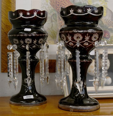 Lot 456 - A Pair of Ruby Flash Glass Table Lustres, 36cm...