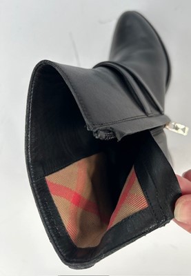 Lot 1016 - Pair of Burberry Black Leather Heeled Ankle...