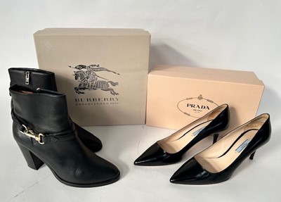 Lot 1016 - Pair of Burberry Black Leather Heeled Ankle...