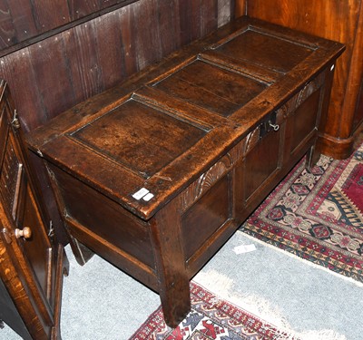 Lot 1303 - An 18th Century Carved Oak Three Panelled...