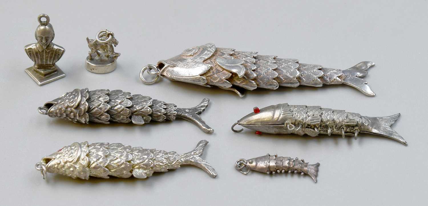 Lot 87 - Five Various Articulated Fish Ornaments,...