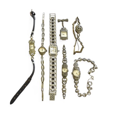 Lot 161 - Six Marcasite Set Wristwatches and a Marcasite...