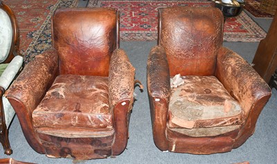 Lot 1425 - A Pair of Distressed Circa 1920's Leather...