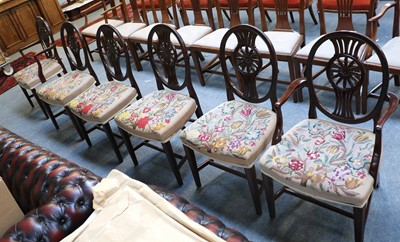 Lot 1479 - A Set of Six Mahogany Wheel Back Dining Chairs,...