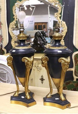 Lot 1191 - A Pair of Adams Style Table Lamps, of painted...