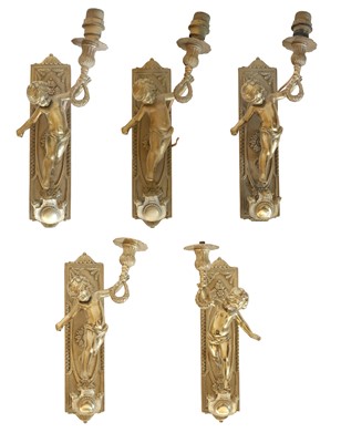 Lot 625 - A Set of Five Gilt Metal Wall Sconces, 20th...