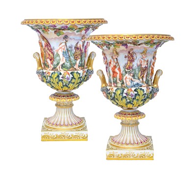 Lot 588 - A Pair of Capodimonte-Style Campana Vases,...