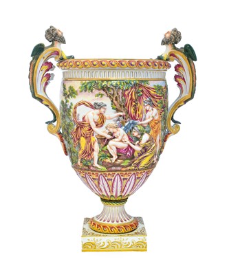 Lot 590 - A Capodimonte-Style Twin-Handled Urn-Shape...