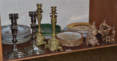 Lot 149 - Pair of 18th century style plated candlesticks; and a large quantity of plates including...