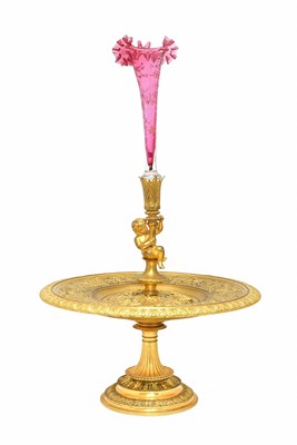 Lot 639 - A Gilt Metal and Cranberry Glass Centrepiece,...